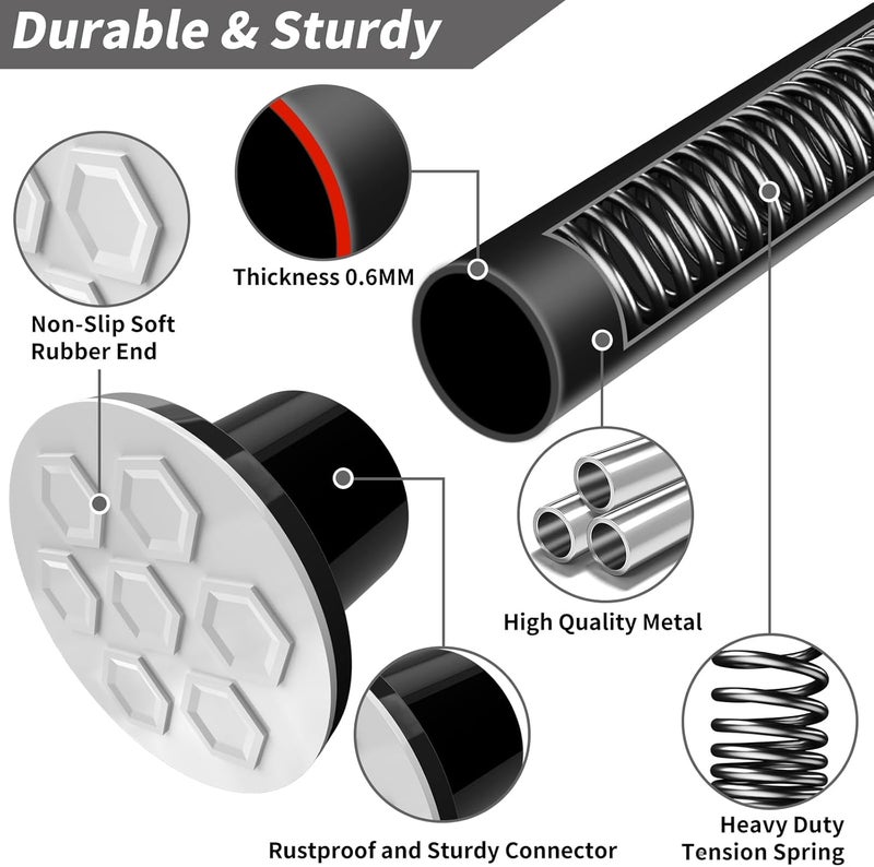 Hoople Heavy Duty Tension Curtain Rod 102-120 Inch, 1.27"Diameter No Drilling Adjustable Rod for Shower Windows Bathroom Bedroom Patio, Renter Friendly, Non-Slip Telescoping Design, Black - Image 5